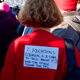 The back of Francine Tansey’s shirt describing her two abortion experiences.